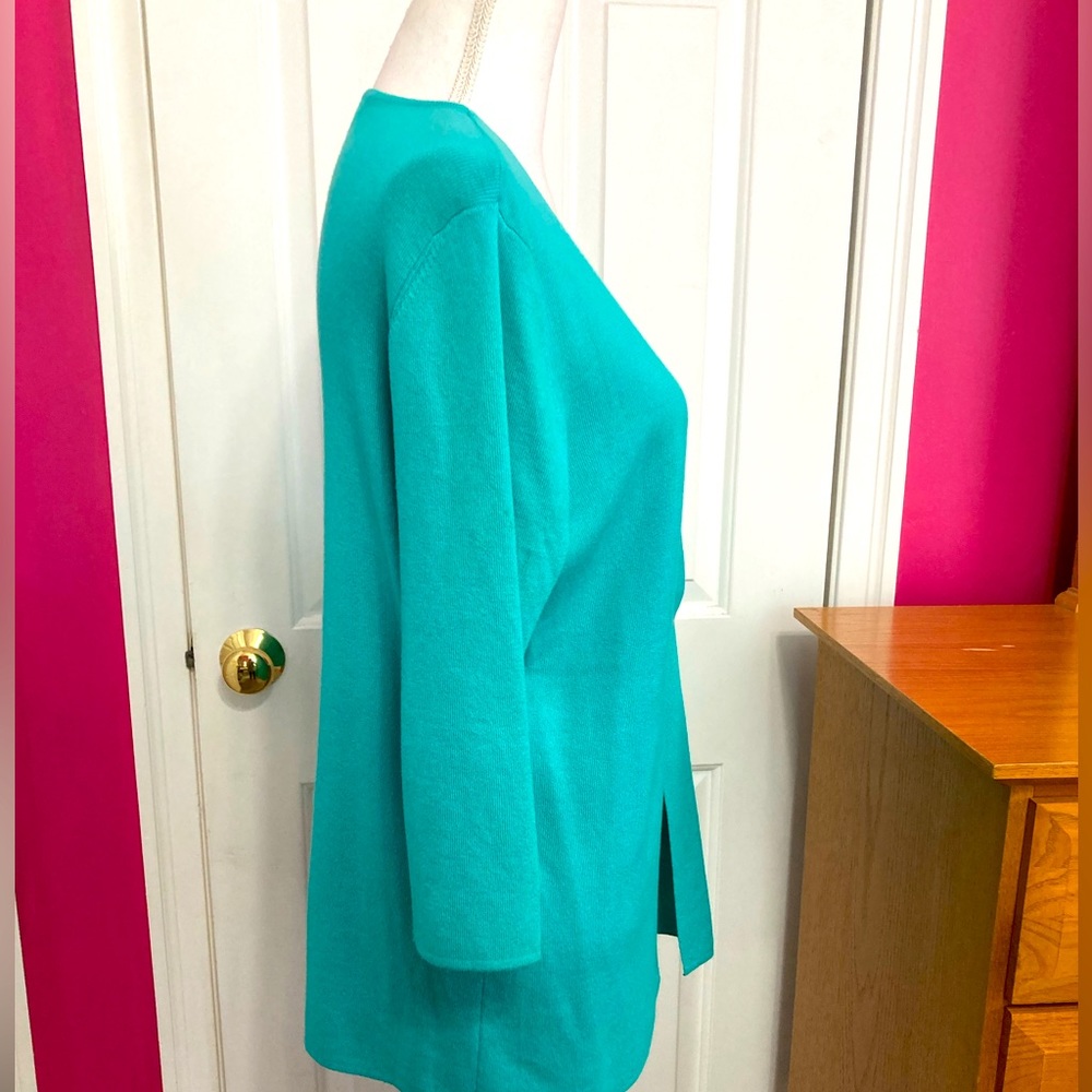 Spring + Mercer Open Front, Turquoise, One Button Cardigan Sweater, Size L - Picture 3 of 4